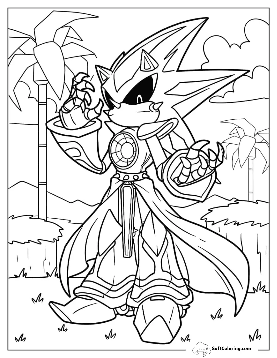 Neo Metal Sonic Coloring Page Standing In Angel Island