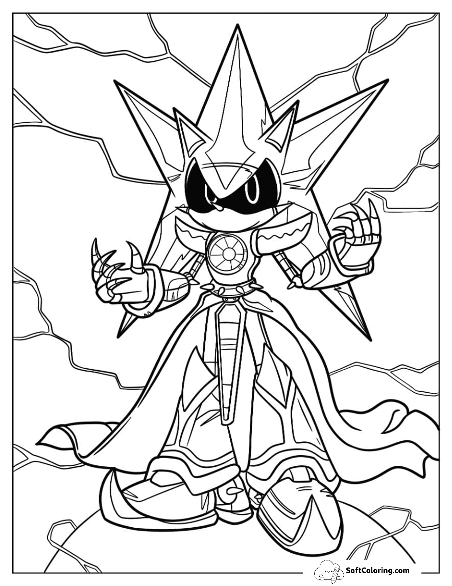 Neo Metal Sonic Coloring Page Surrounded By Lightning