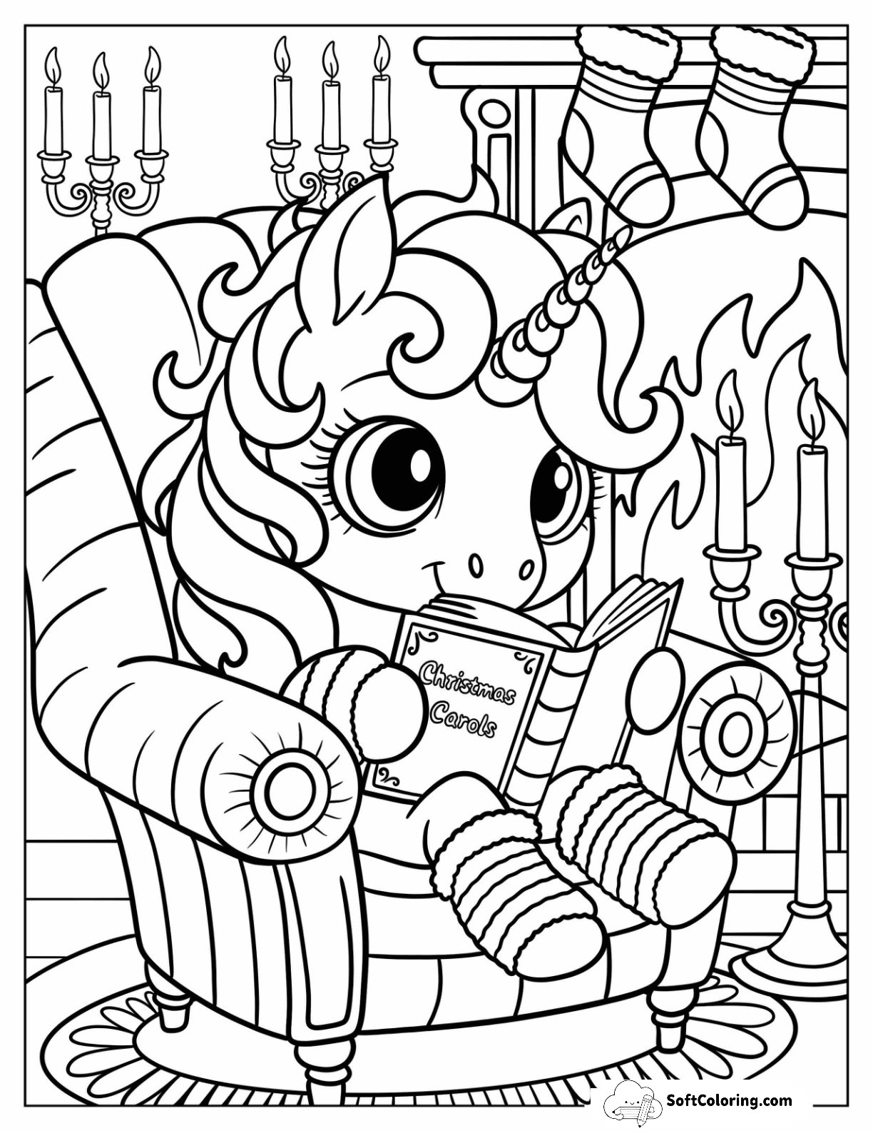Nerdy Christmas Unicorn Reading On An Armchair