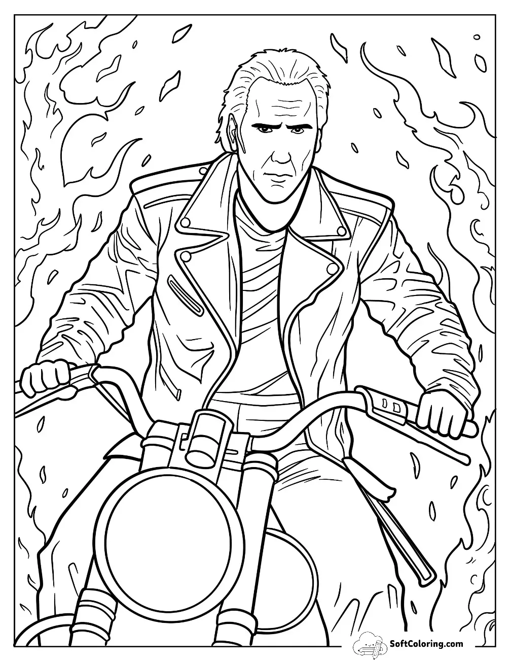 Nicholas Cage On His Motorcycle Covered In Flames As Ghost Rider