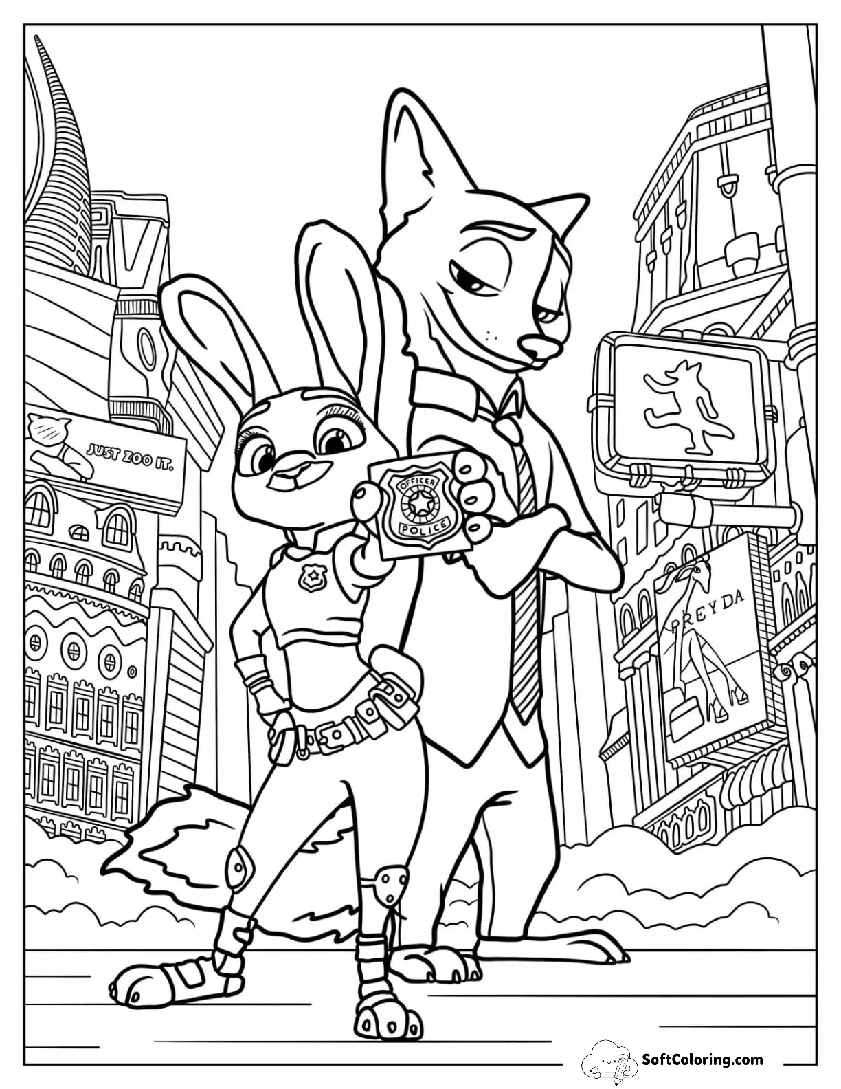 Nick Standing Beside Judy Showing Her Badge