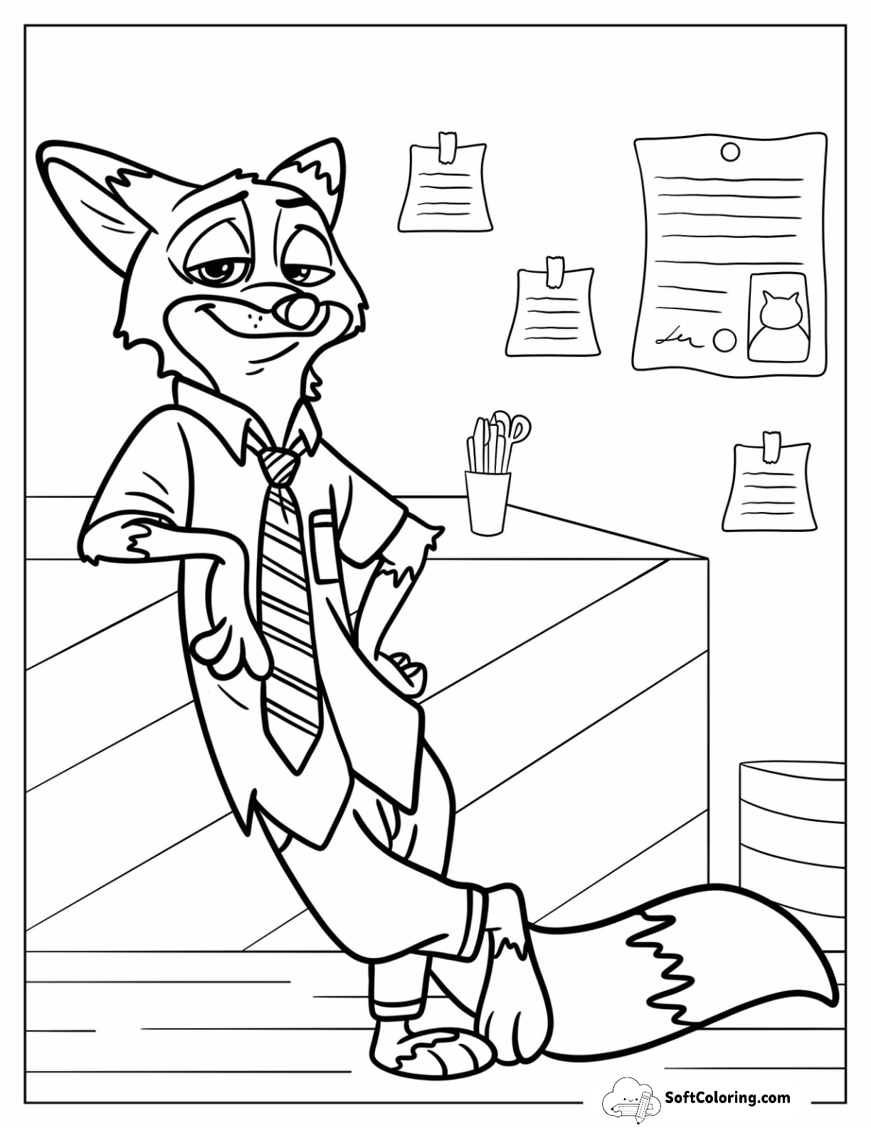 Nick Wilde In His Office Zootopia Coloring Page