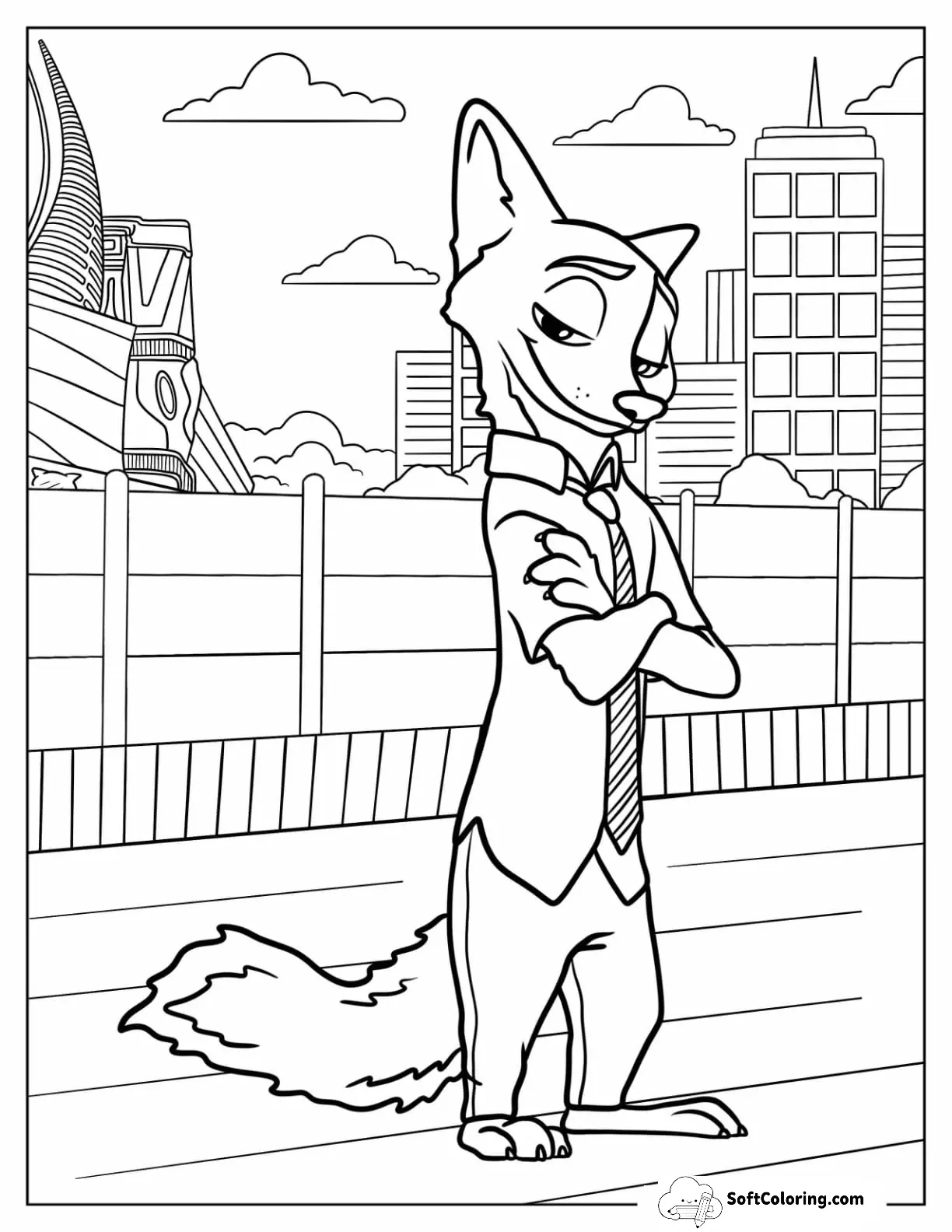 Zootopia Coloring Page Of Nick Wilde With His Arms Crossed