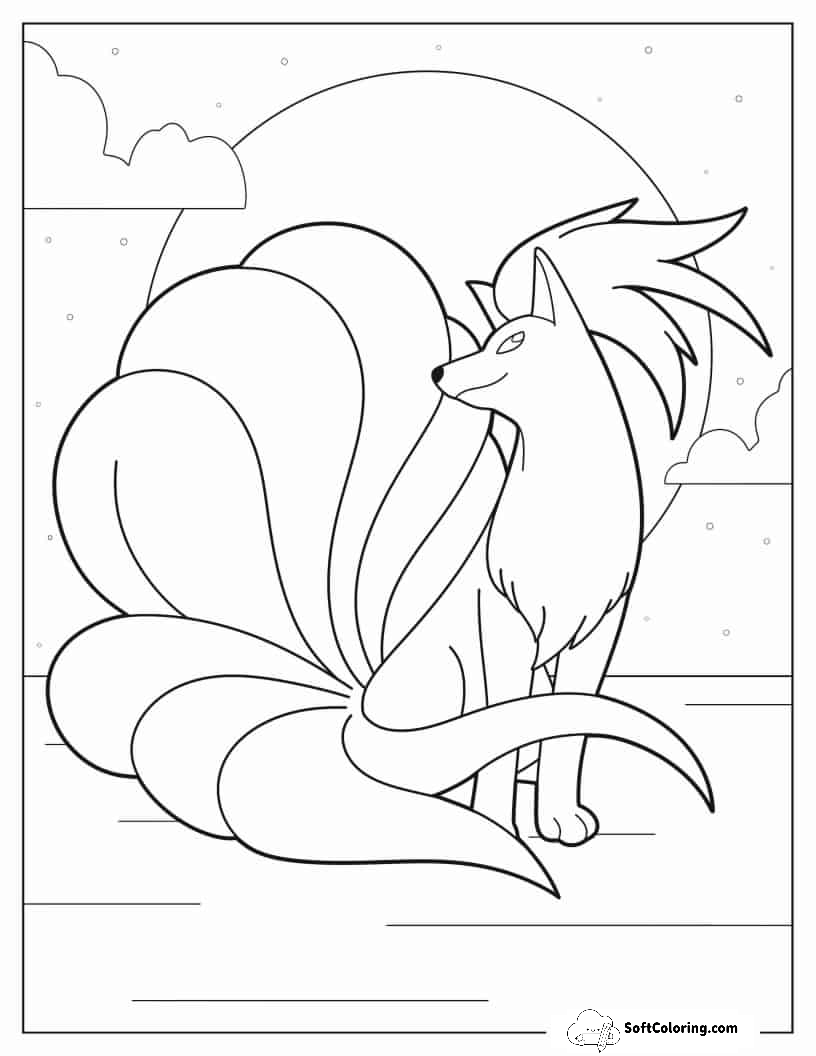 Ninetales In Front Of Full Moon Coloring Page