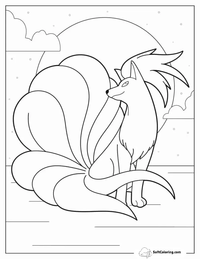 Ninetales In Front Of Full Moon Coloring Page