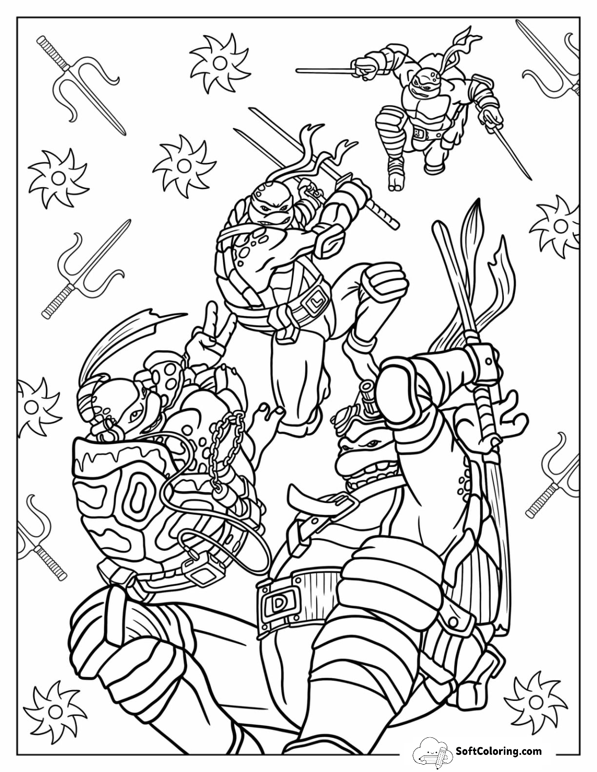Ninja Turtles Coloring Page Descending From The Sky