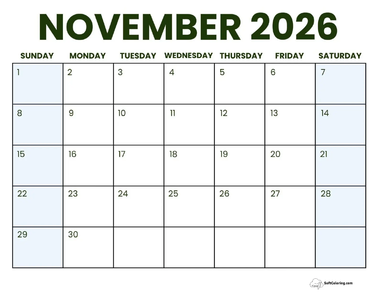 November 2026 Calendar Printable Business 3 Landscape V2