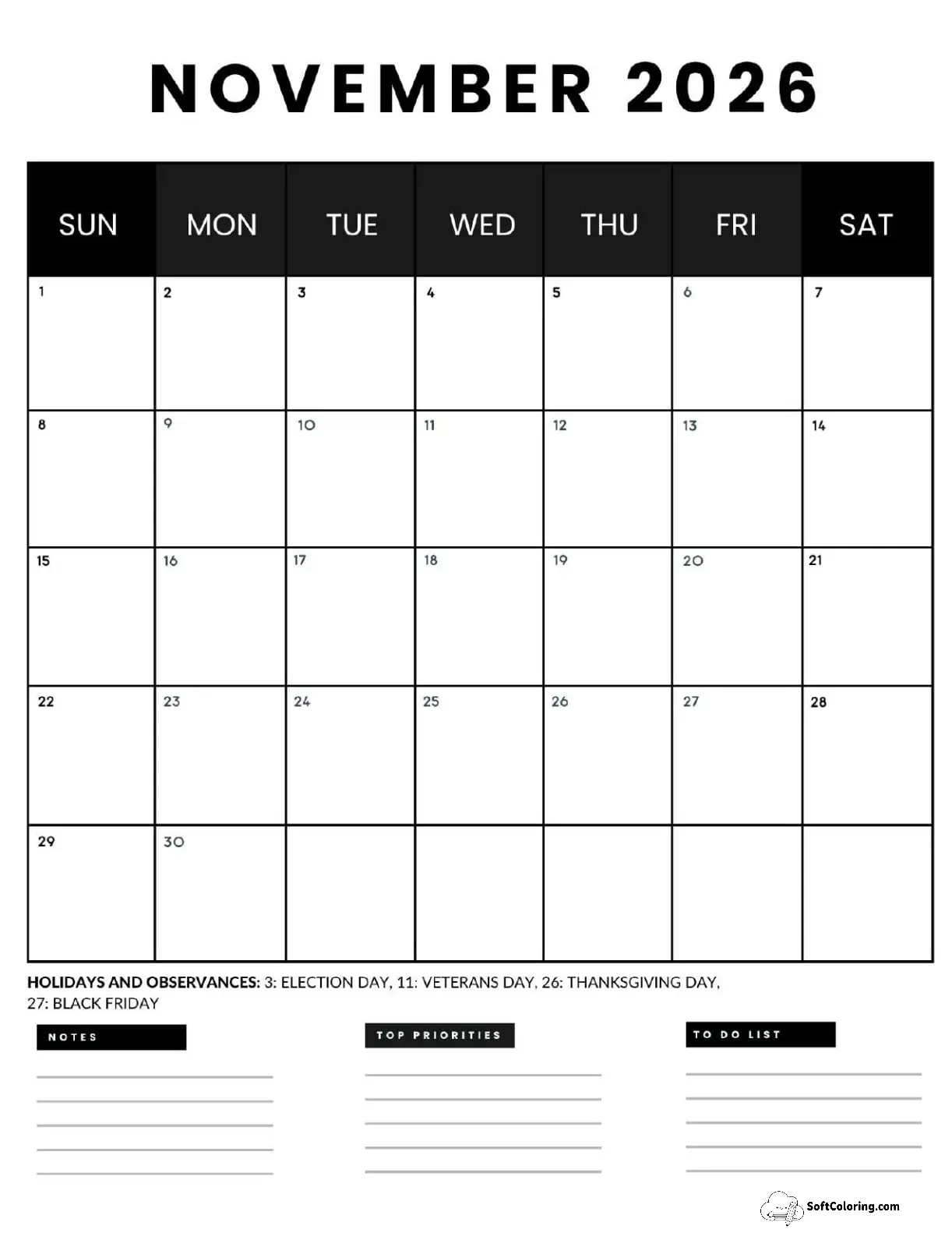 November 2026 Calendar Printable Business 4 Portrait V2