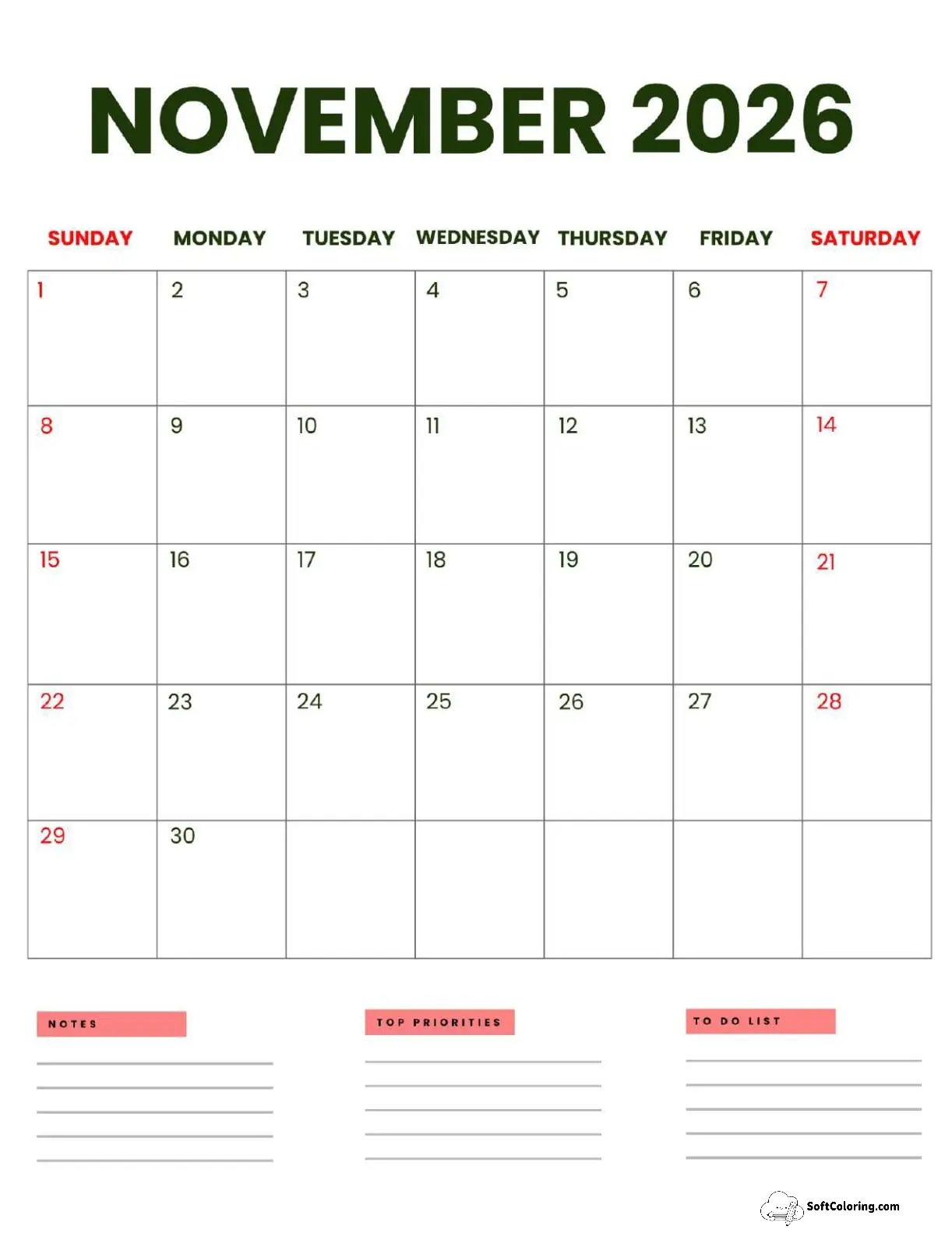 November 2026 Calendar Printable Business Portrait V2