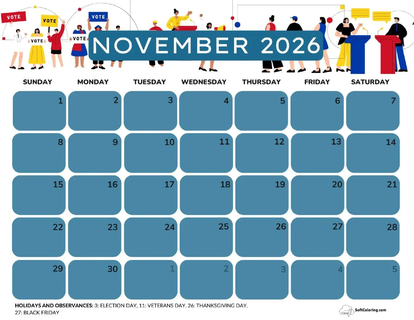 November 2026 Calendars
