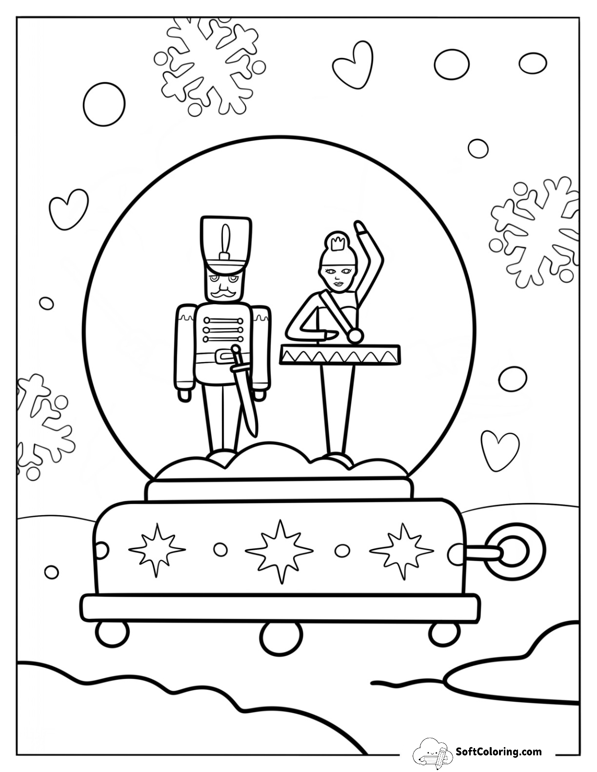 Nutcracker Snow Globe Coloring Page With Snow