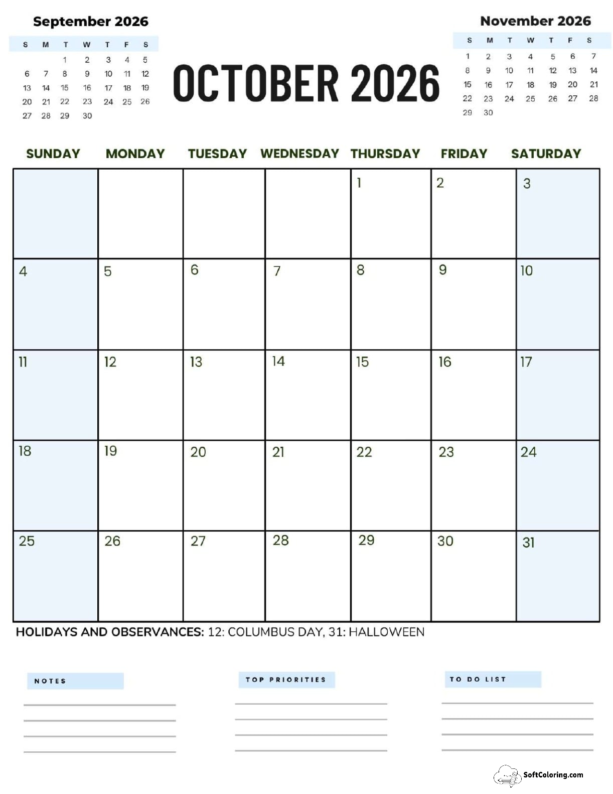 October 2026 Calendar Printable Corporate 2 Portrait V2