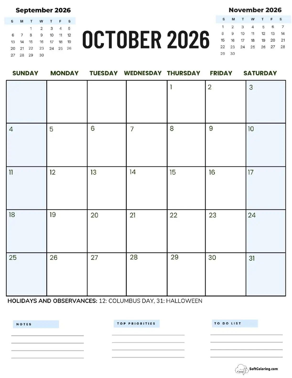 October 2026 Calendar Printable Corporate 2 Portrait V2