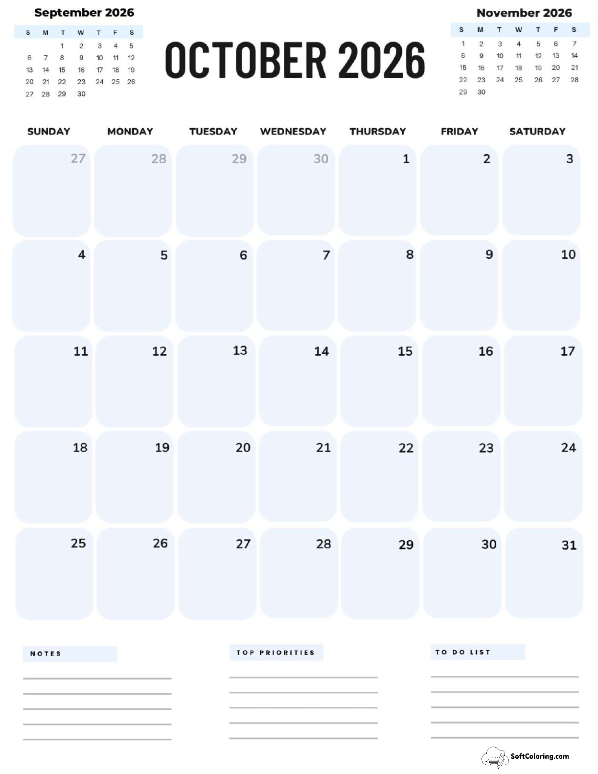 October 2026 Calendar Printable Corporate Portrait V2