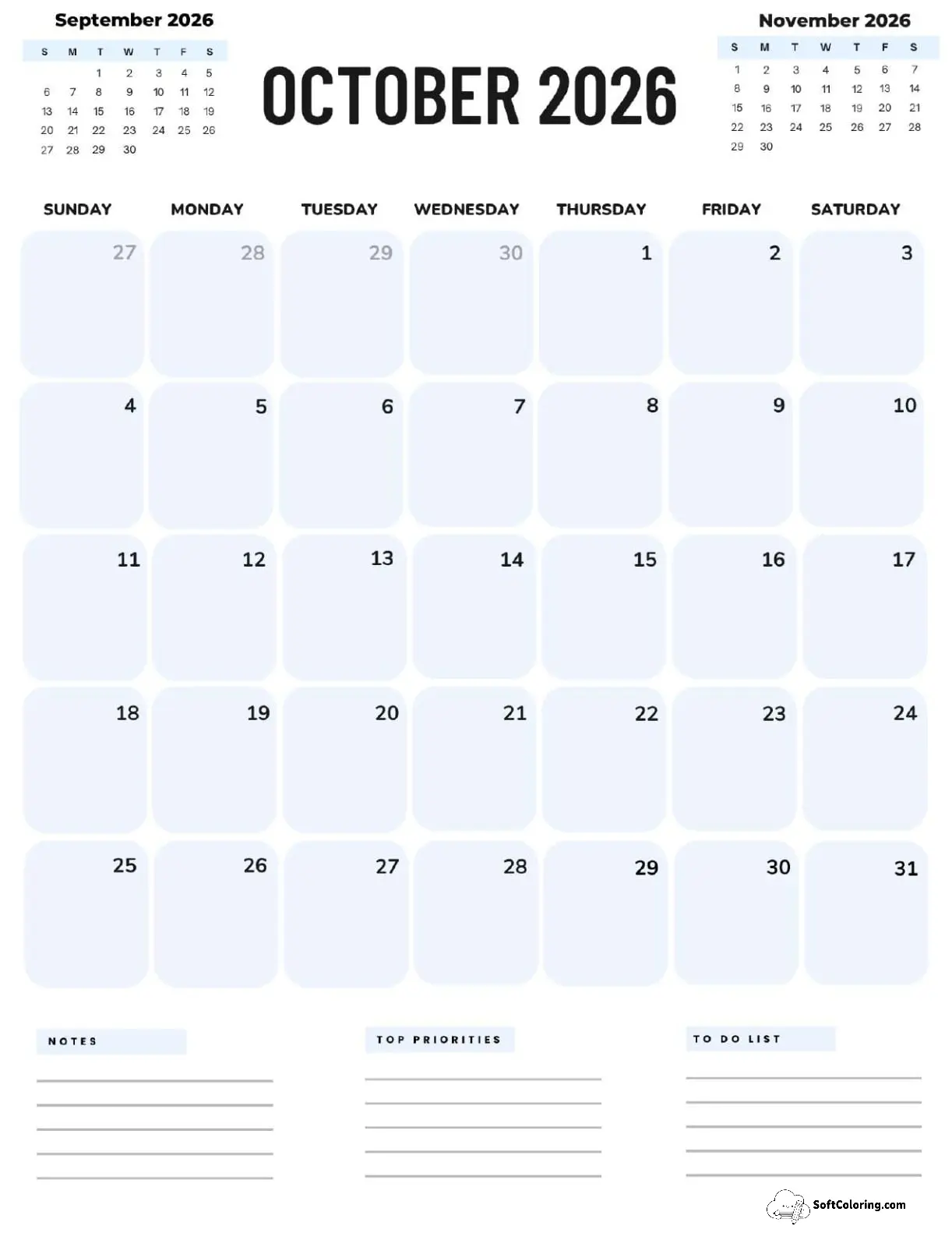 October 2026 Calendar Printable Corporate Portrait V2