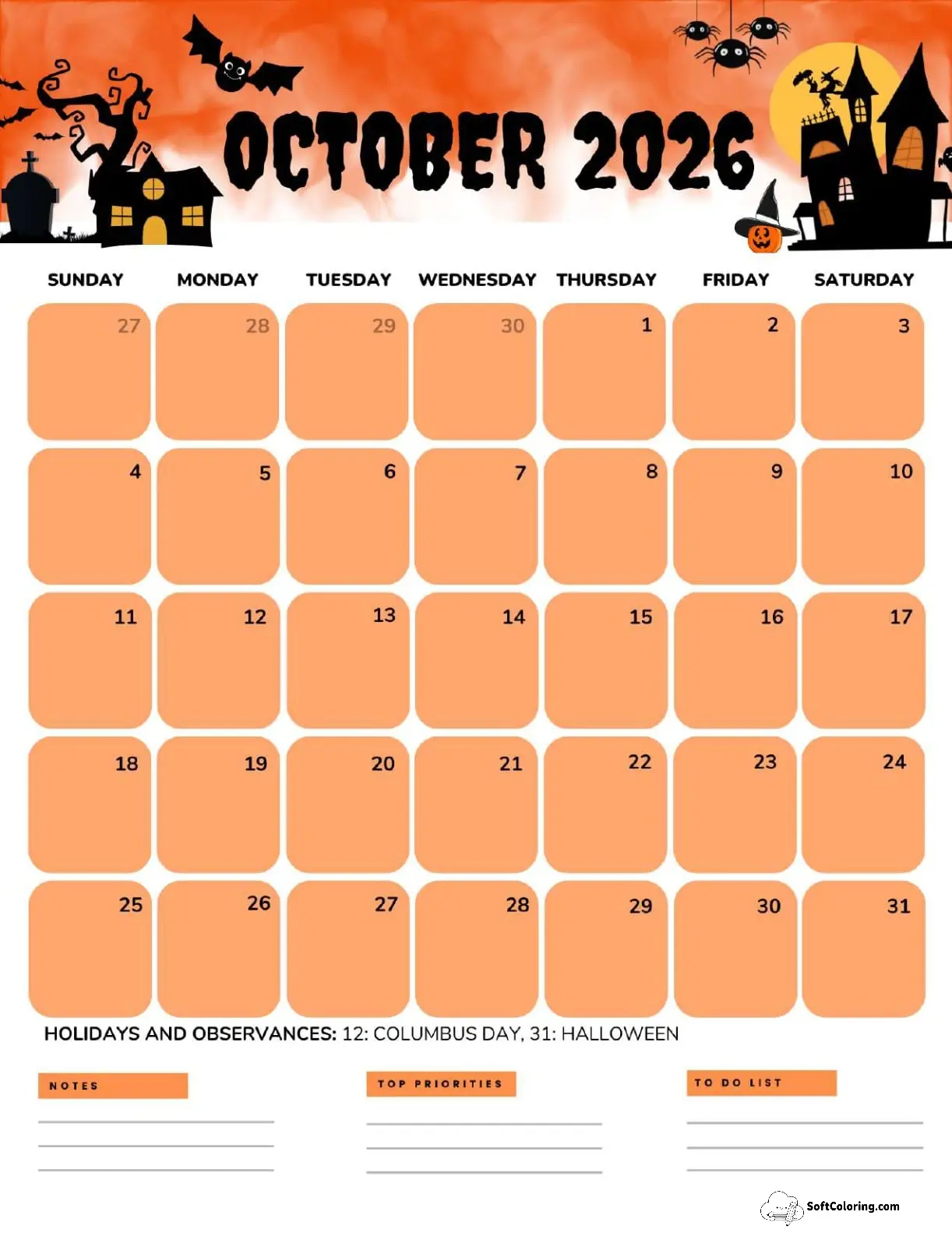 October 2026 Calendar Printable Haunted Portrait V2