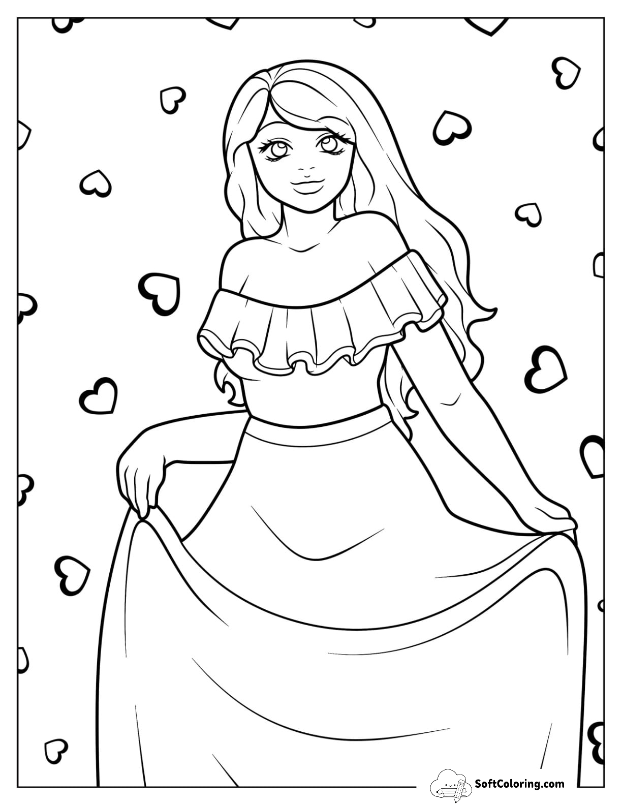 Off Shoulder Dress Coloring Page With Ruffles