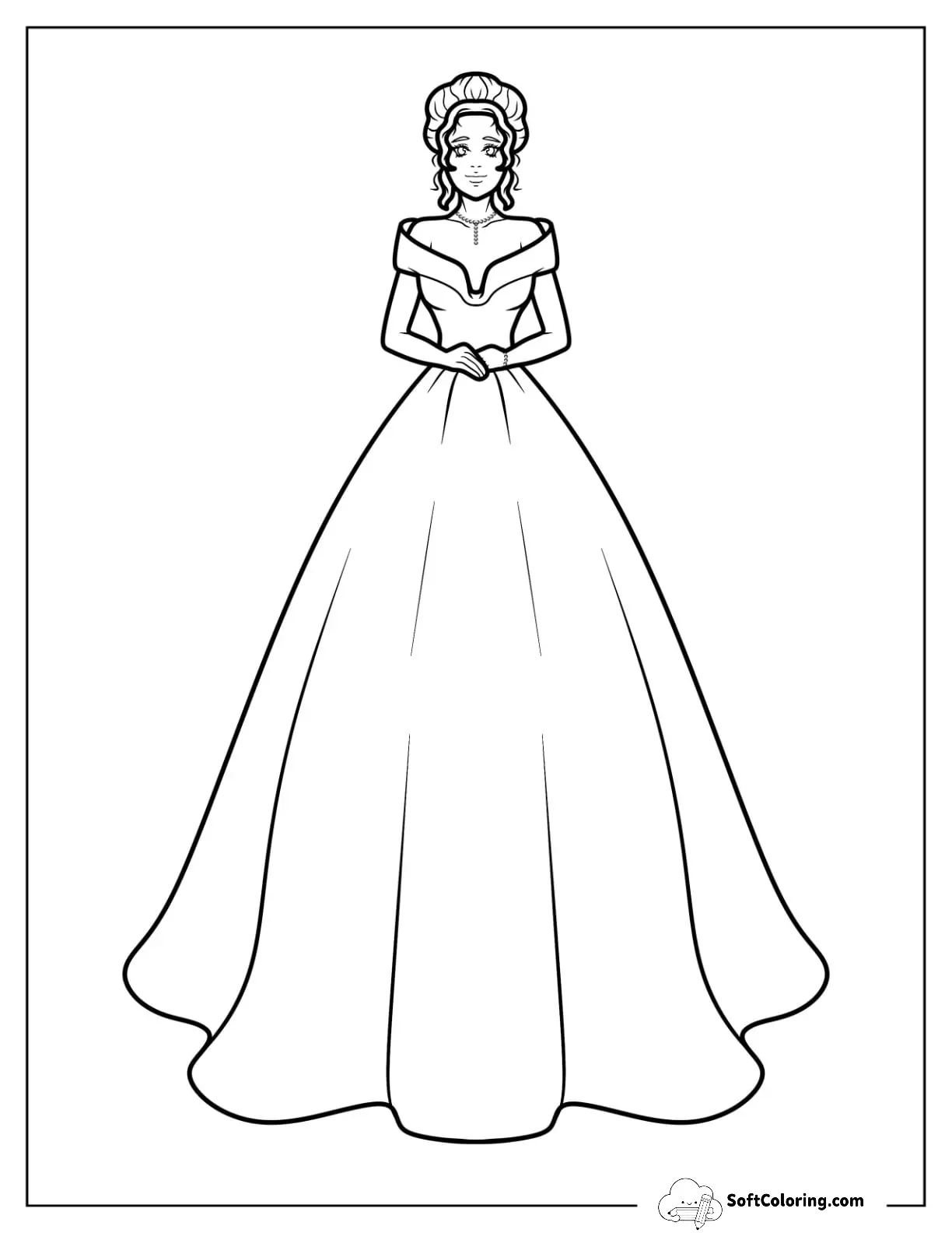 Off Shoulder Long Dress Coloring Page For Kids