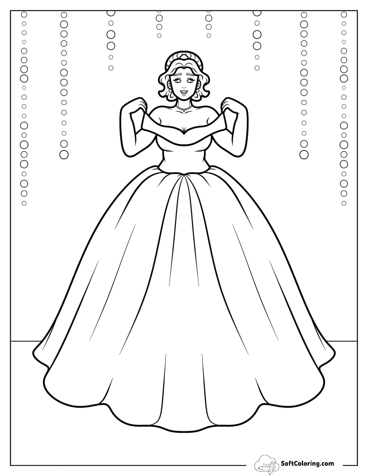 Dress Coloring Page Of Off Shoulder Princess Ball Gown