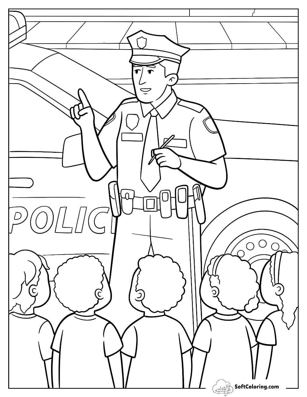 Office Standing Outside Police Car Speaking To Children
