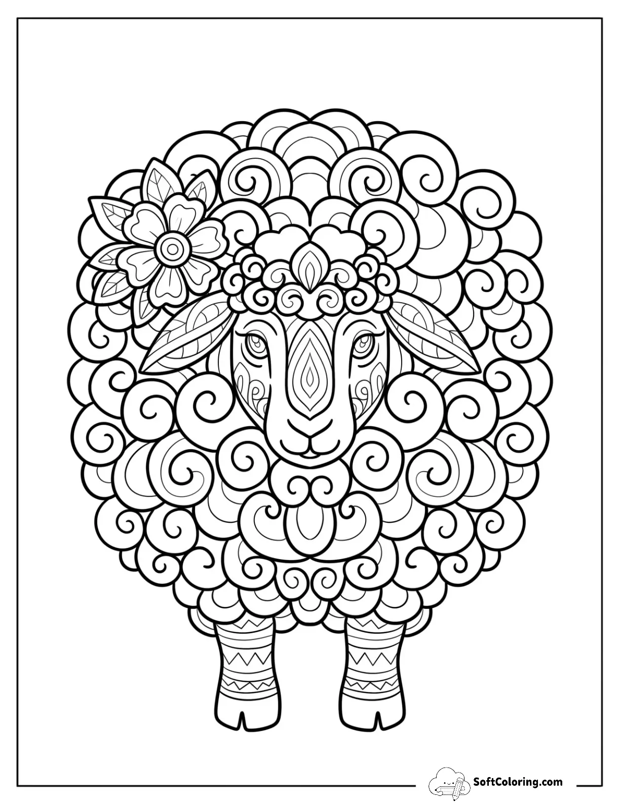 Ornate Mandala Sheep With Swirly Wool For Adults