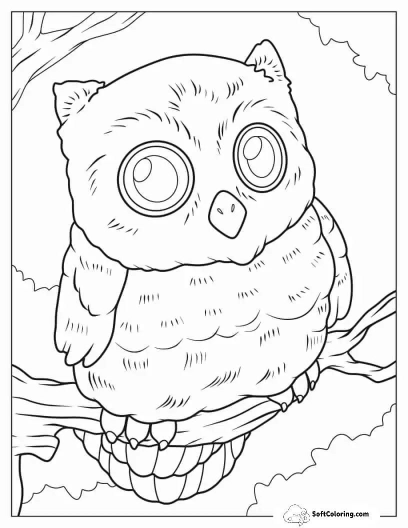 Owl Sitting On Branch With Big Eyes