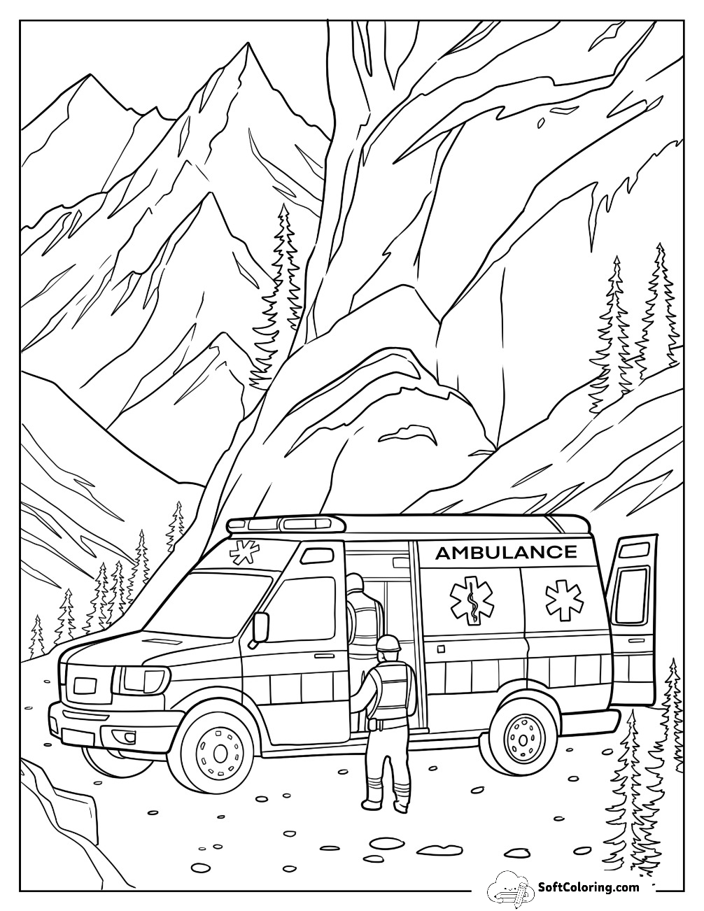 Paramedic Operating A Rescue Ambulance In Rugged Mountain Terrain