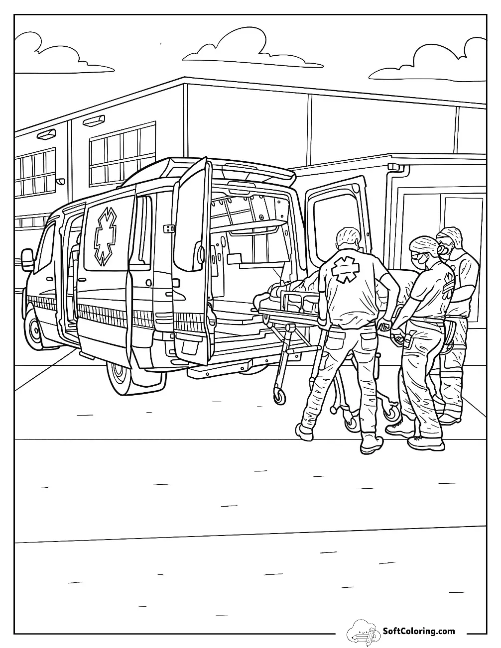 Paramedics Putting Patient In An Ambulance Coloring Page