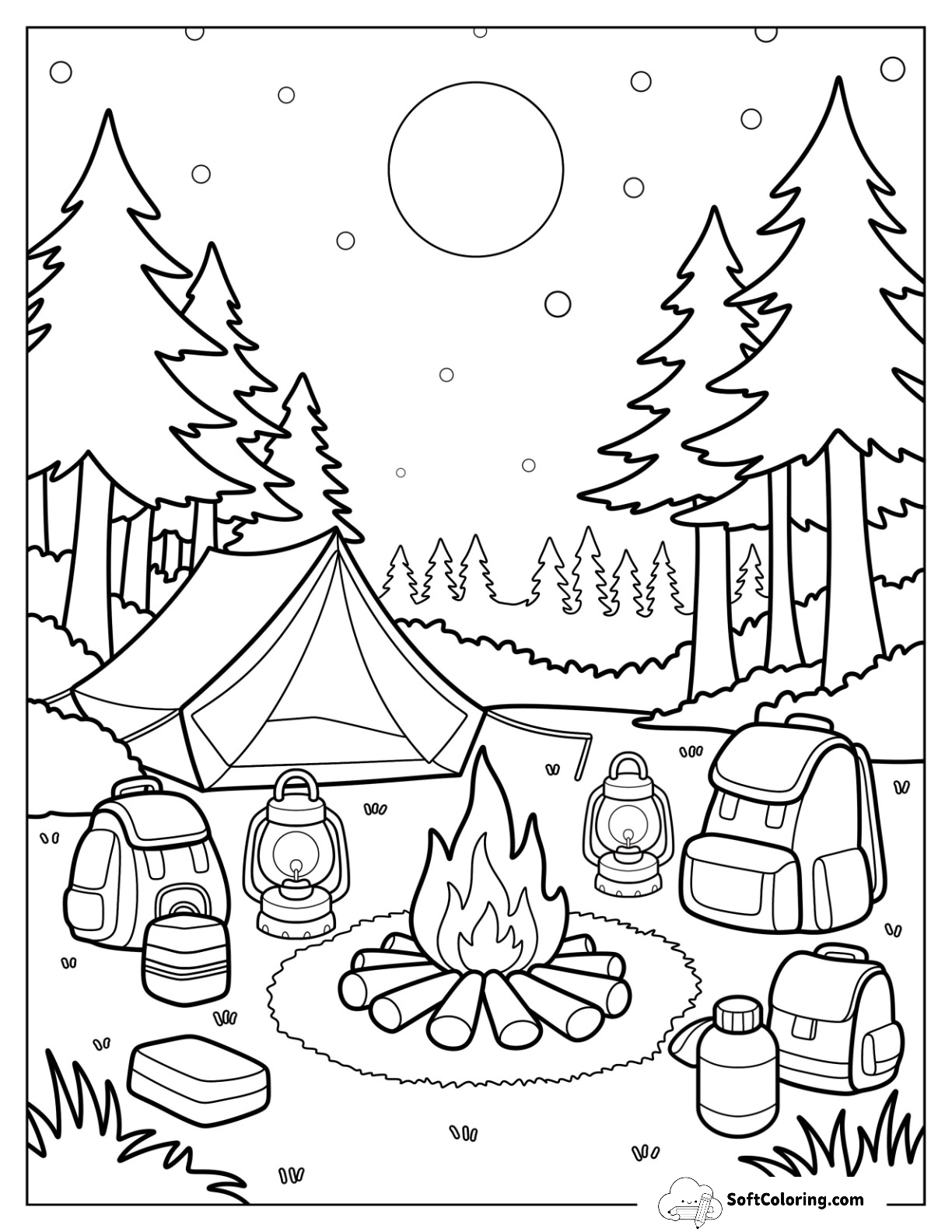 Peaceful Camping & Hiking With Bonfire, Bags, And Tents