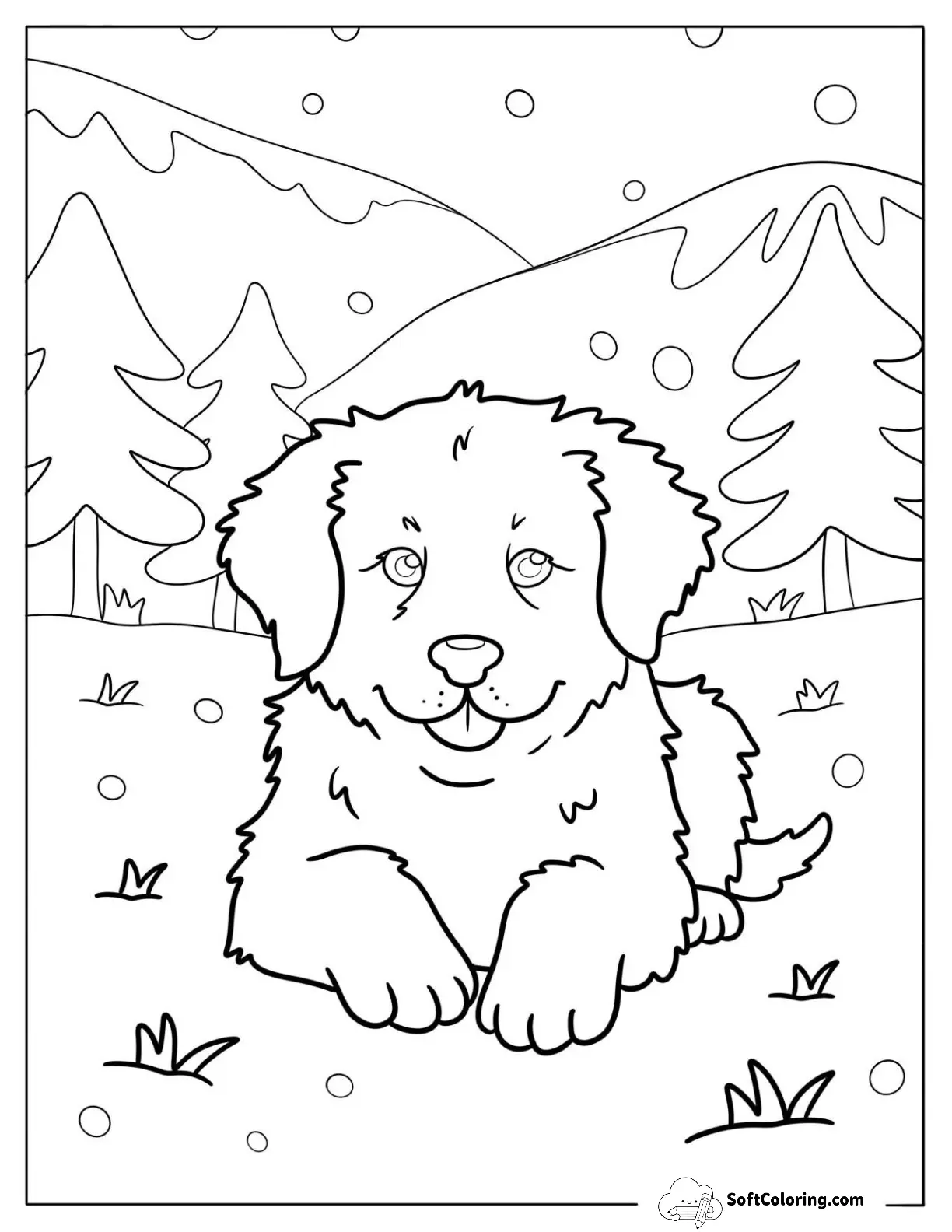 Peaceful Great Pyrenees Puppy Resting In The Snow