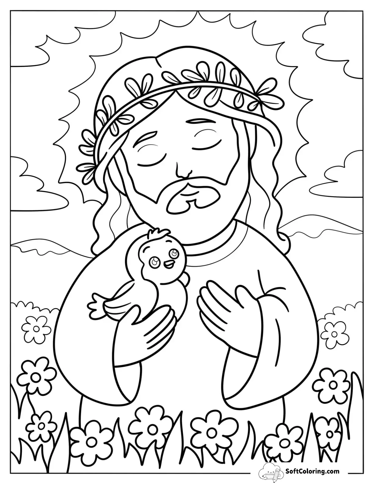 Peaceful Jesus Coloring Pages Holding A Bird For Kids