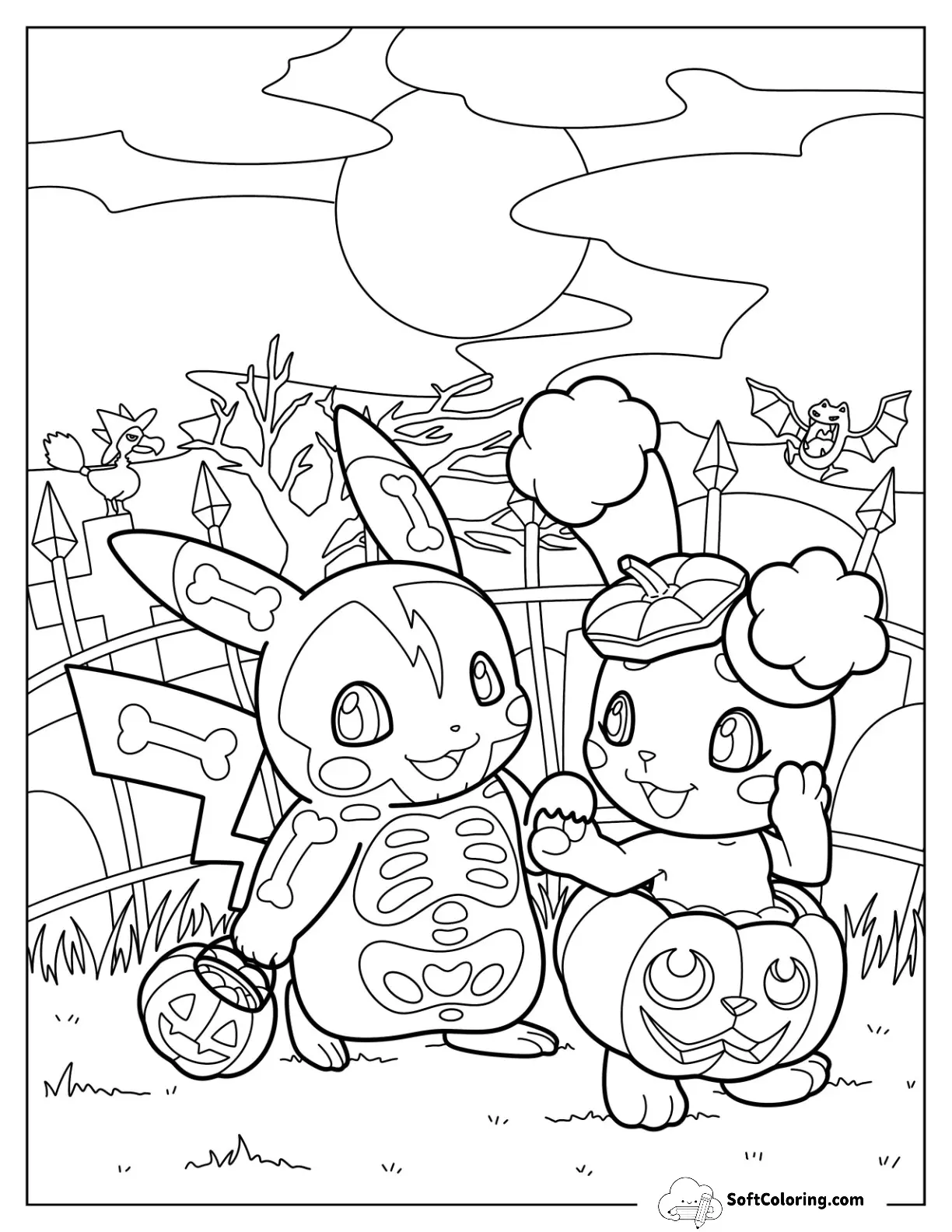 Pikachu Andd Buneary In Halloween Costumes Trick Or Treating For Kids