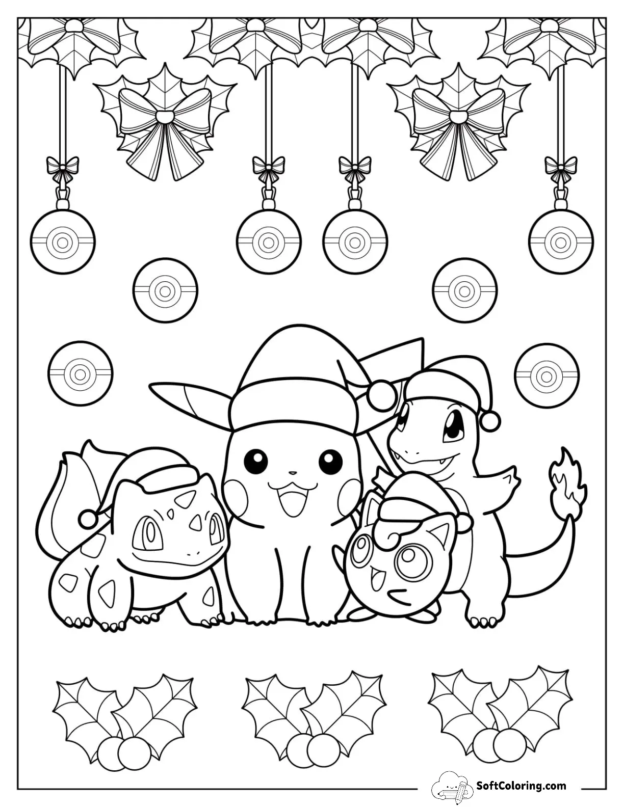 Pikachu, Jigglypuff, Charmander, And Bulbasaur Wearing Santa Hat