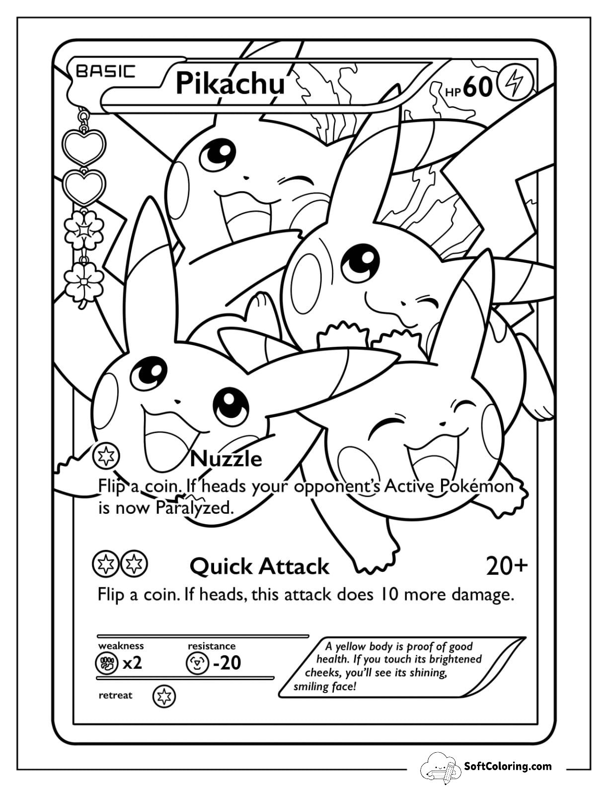 Pikachu Nuzzle Pokemon Card Coloring Page