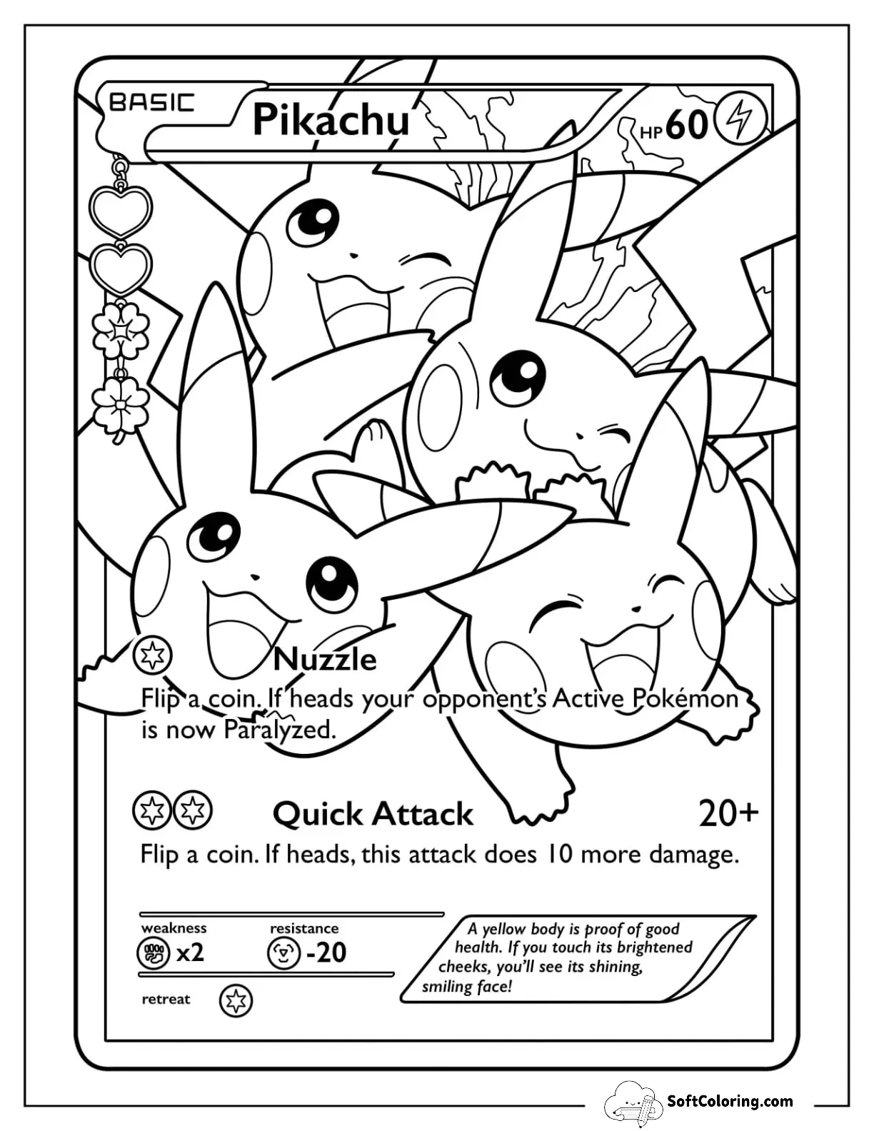 Pikachu Nuzzle Pokemon Card Coloring Page