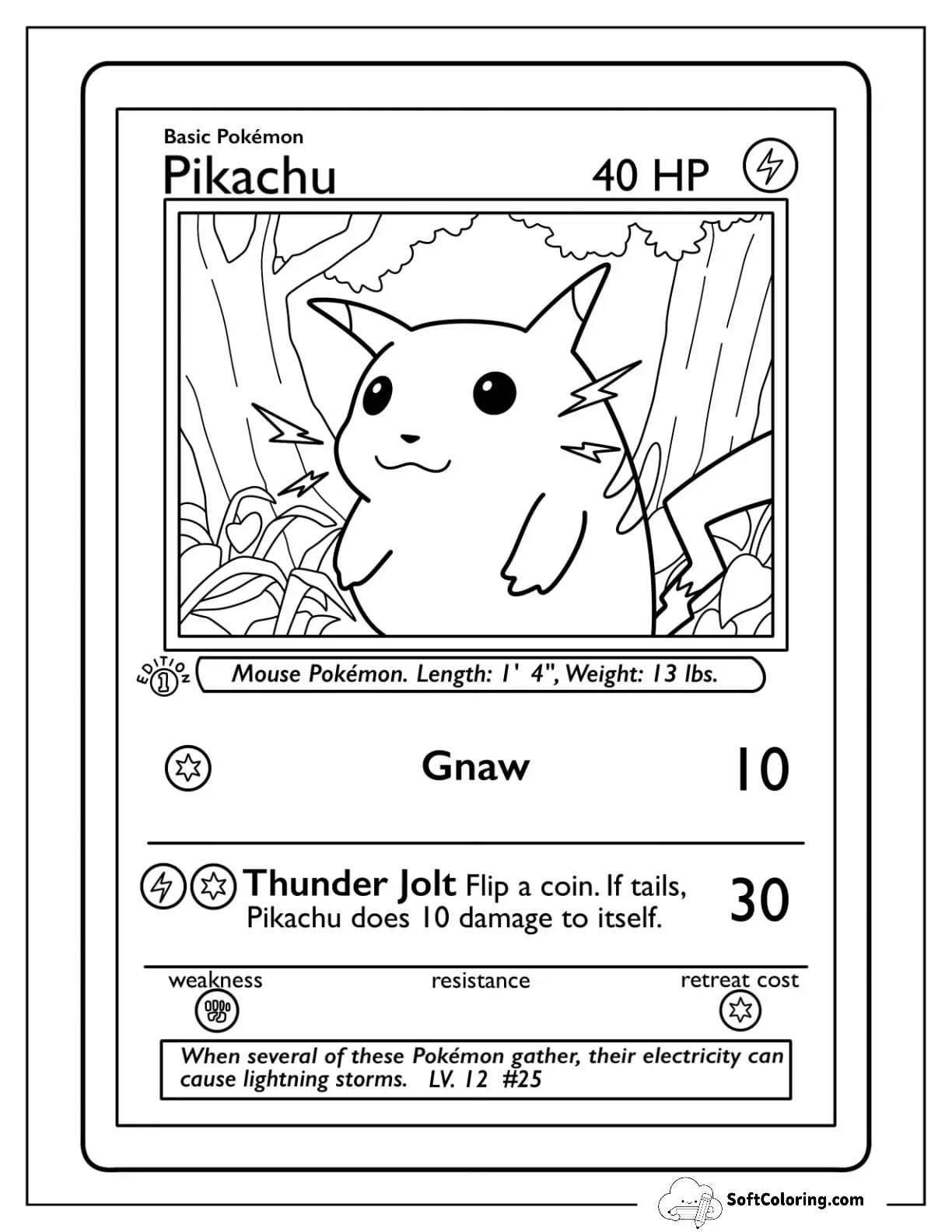 Pikachu Thunder Jolt Pokemon Card Coloring Page
