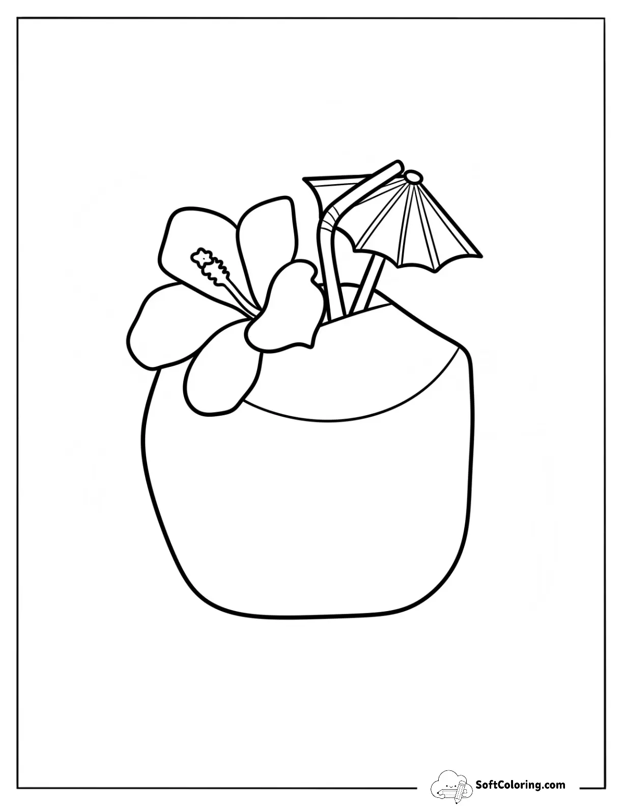 Coconut Coloring Page Piña Colada With Flower And Mini Umbrella