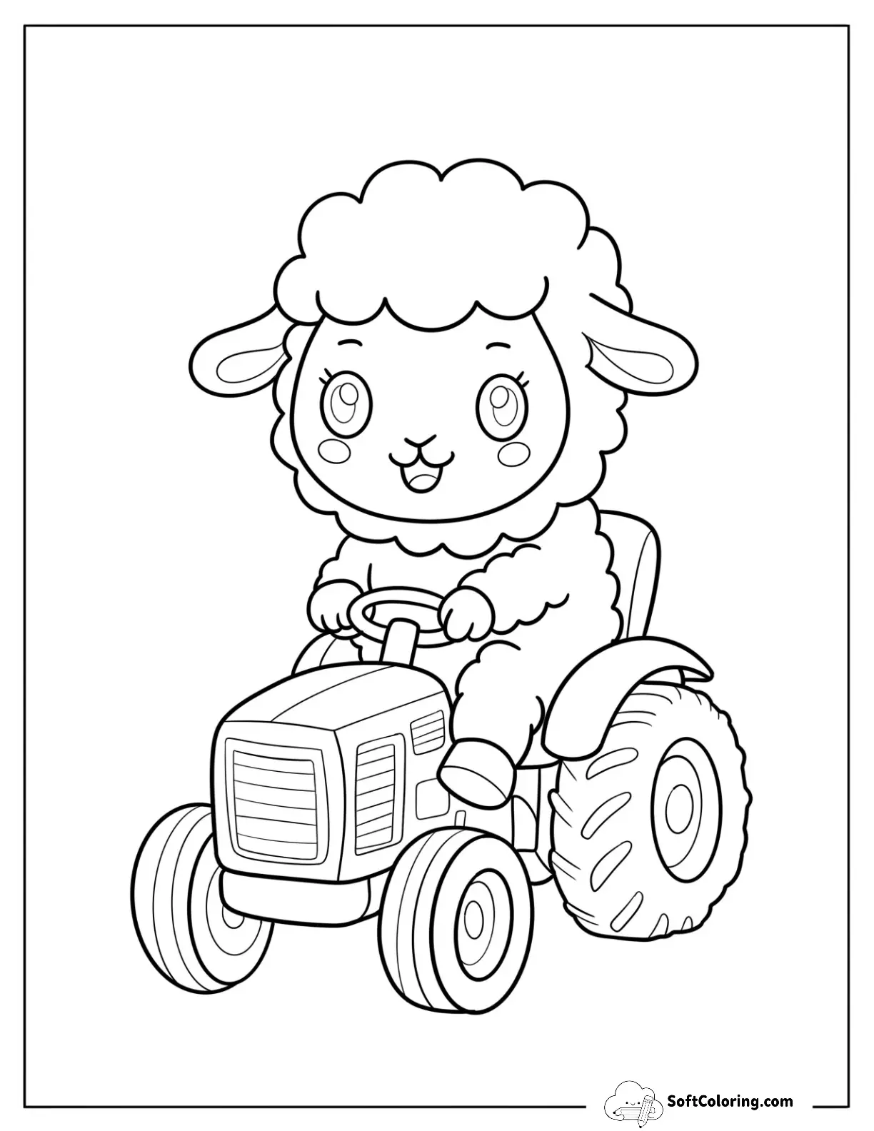 Playful Cartoon Sheep Driving A Farm Tractor For Preschoolers