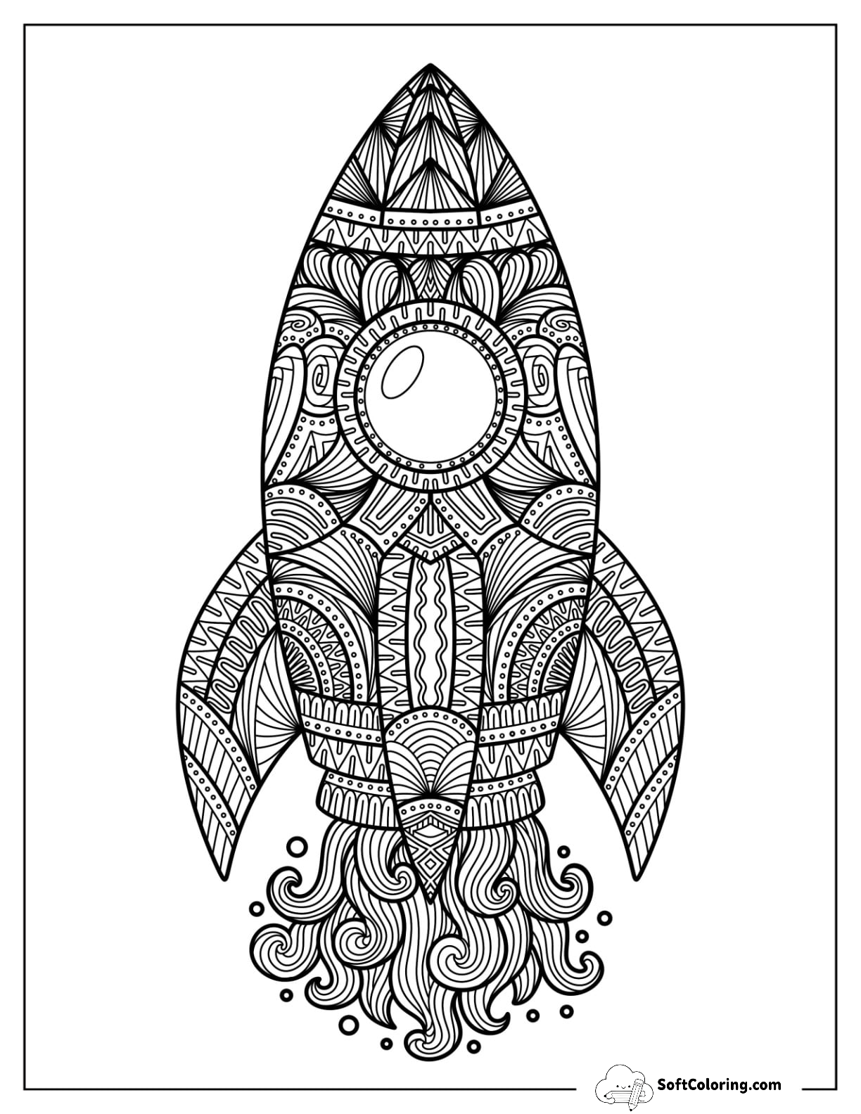 Playful Rocket Coloring Page Mandala With Intricate Details