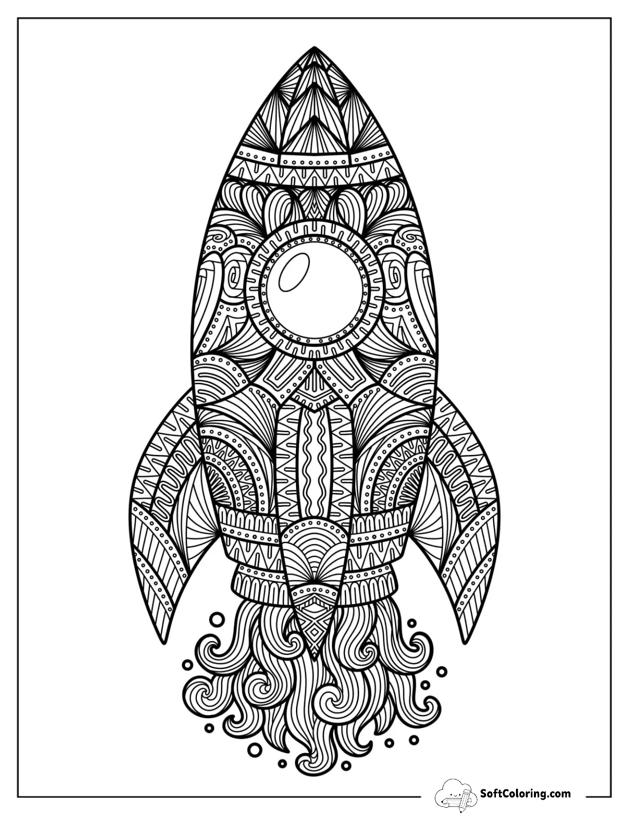 Playful Rocket Coloring Page Mandala With Intricate Details