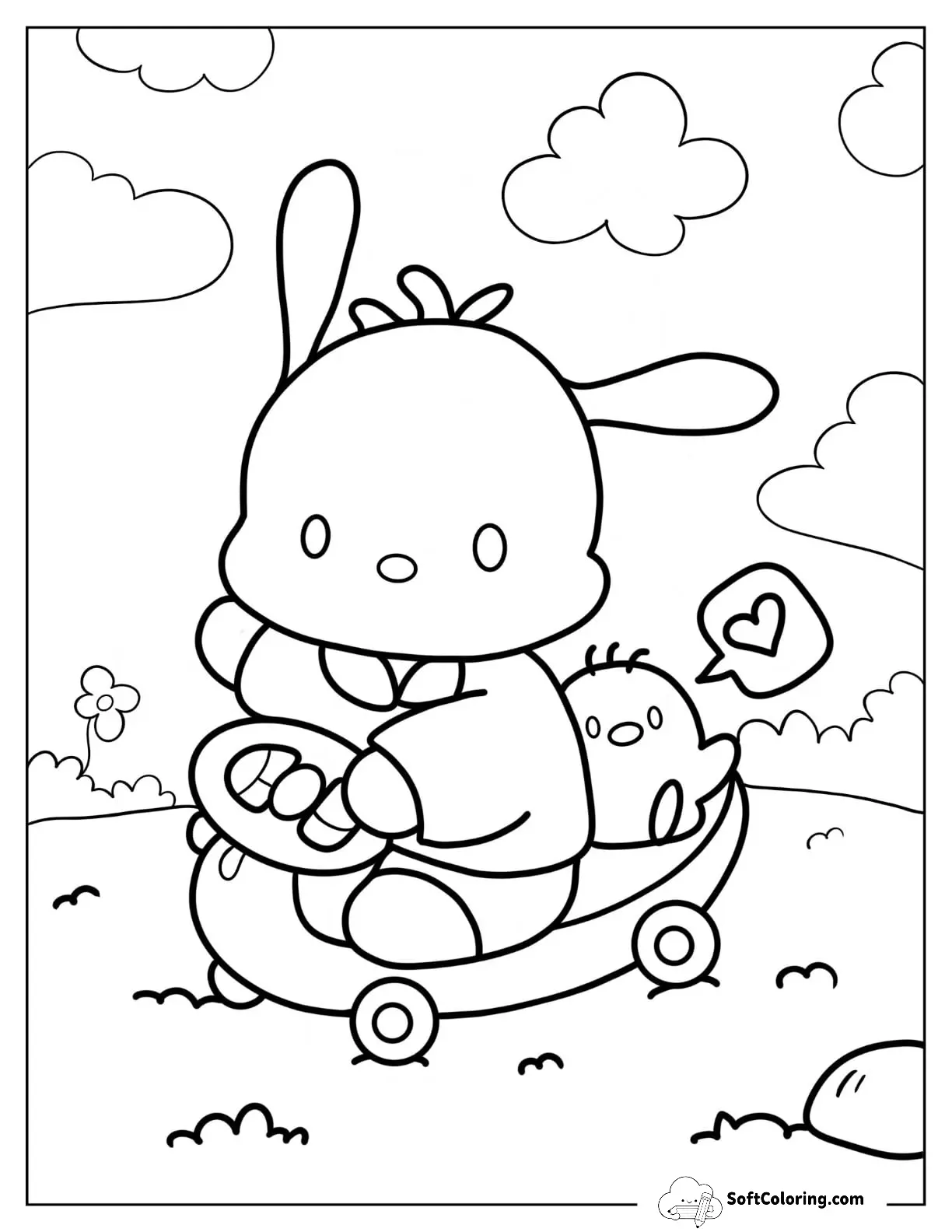 Pochacco And Friend Riding A Scooter On The Grass