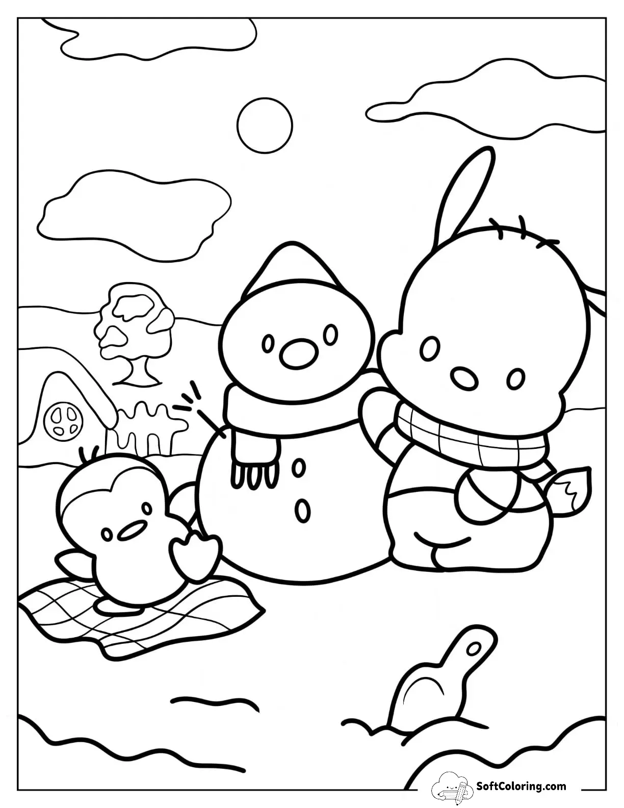 Pochacco And Penguin Making Snow Man For Kids