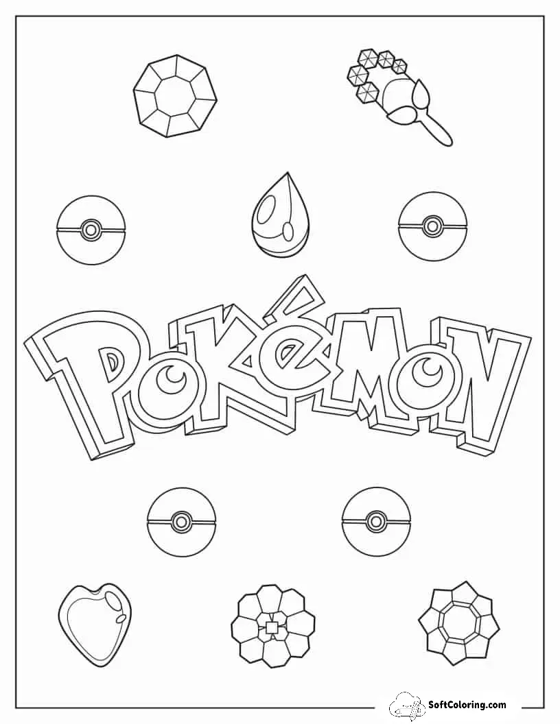 Pokemon Logo With Badges Coloring Sheet