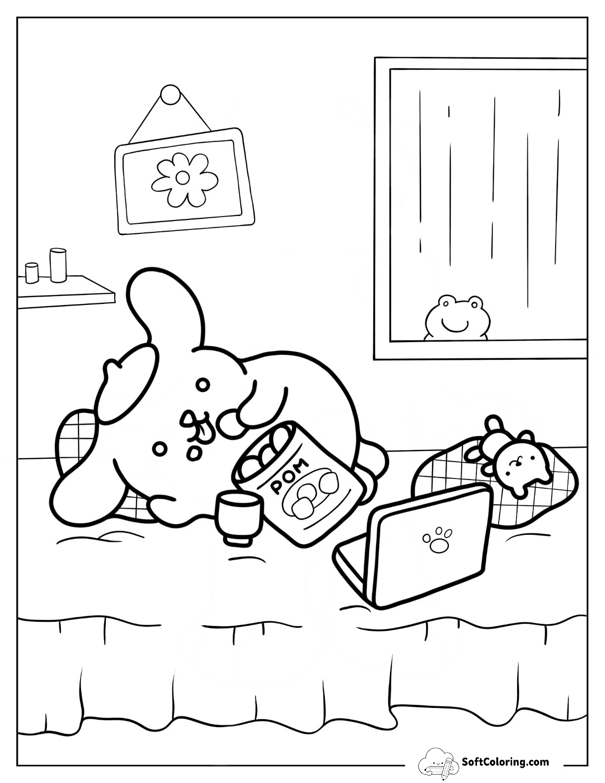 Pompompurin Eating Chips At Home Coloring Sheet