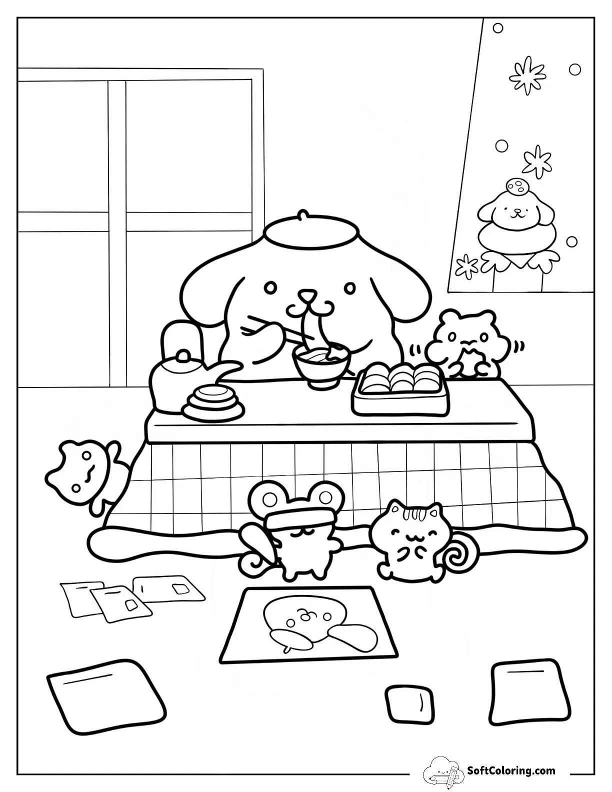 Pompompurin Eating Noodles With Muffin