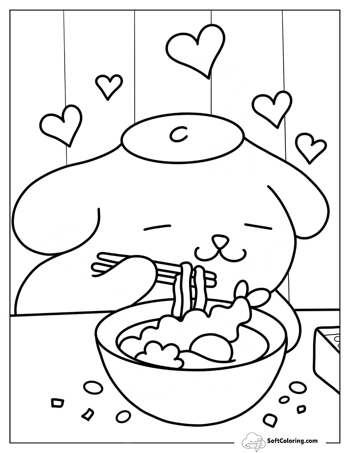Pompompurin Eating Ramen Coloring Page