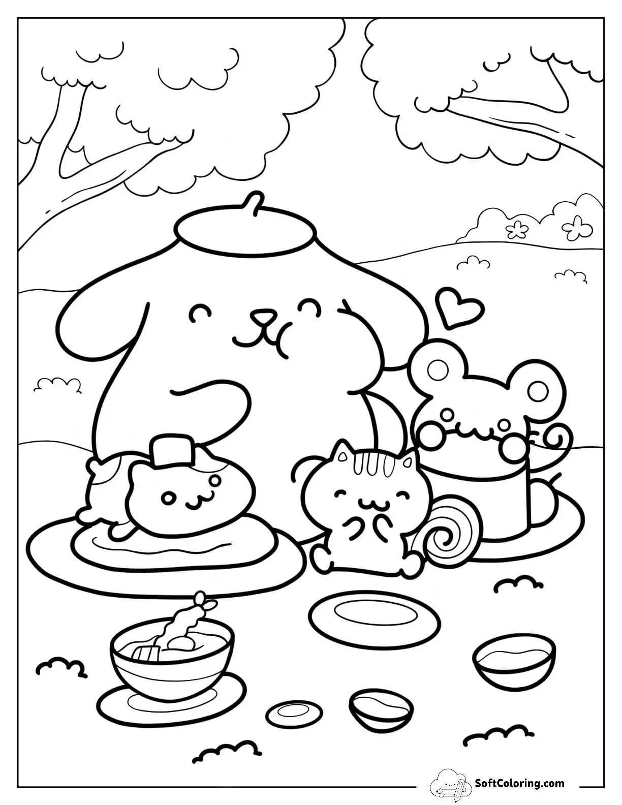 Pompompurin Purin With Muffin, Bagel, And Scone Coloring Page