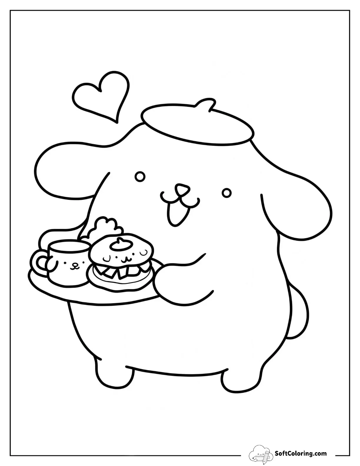 Pompompurin Serving Coffee And Burger Coloring Sheet
