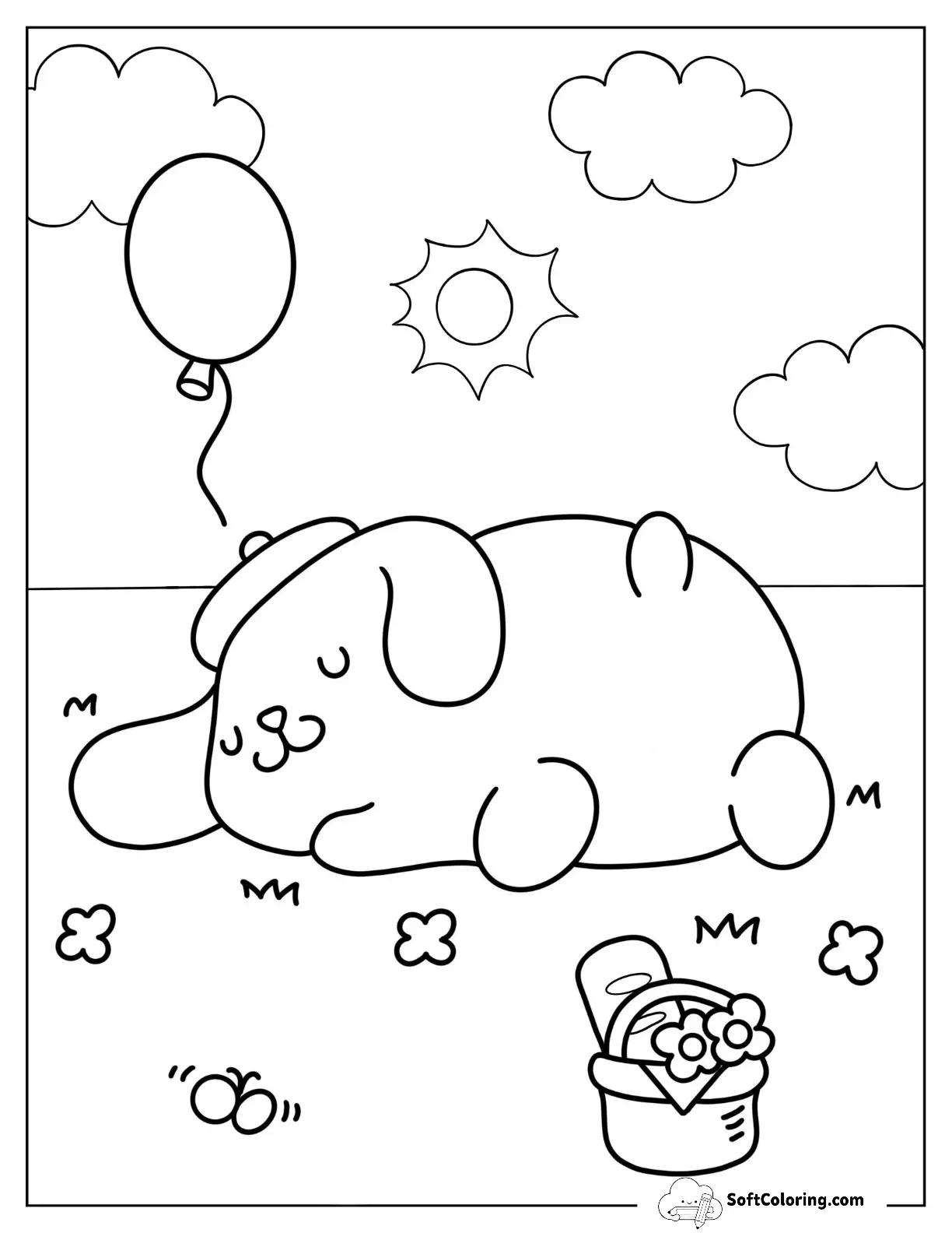 Pompompurin Sleeping On Grass Coloring Page