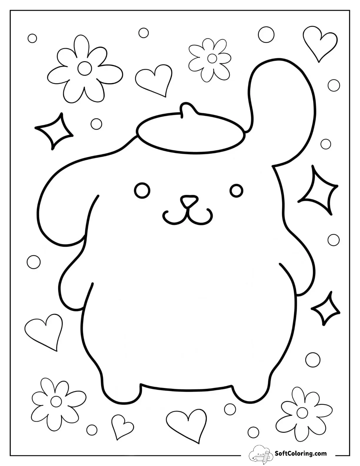 Pompompurin With Ear Up Coloring Page For Preschoolers